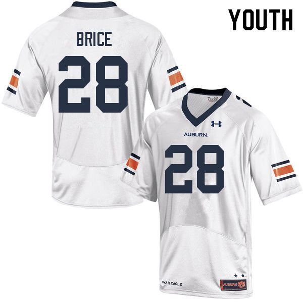 Auburn Tigers Youth Hayden Brice #28 White Under Armour Stitched College 2022 NCAA Authentic Football Jersey QDD4374YC